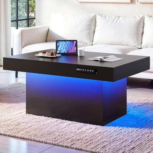 Electric Lift Coffee Table with Storage & LED Light