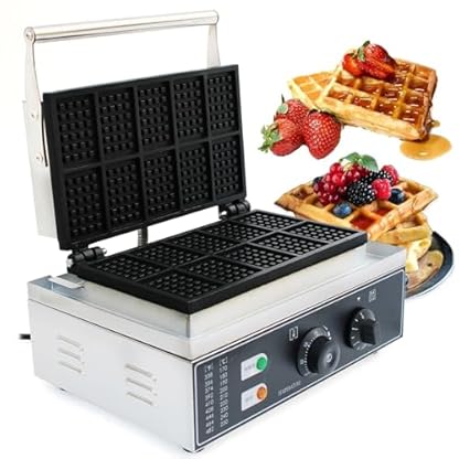 czyuRachel Kommerzieller Waffeleisen, 1500w 50~300℃ Edelstahl Waffle Mit Antihaftbeschichtung, Waffelmaker Für 10 Belgische Waffeln, Timer 0 Bis 5 Min, Tiefer Form