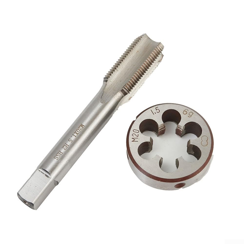 Zestaw gwintowników i narzynek, gwintowniki i narzynki do gwintów okrągłych, zestaw gwintowników ze stali szybkotnącej, gwint metryczny prawy M20 x 1,5 mm, srebrny