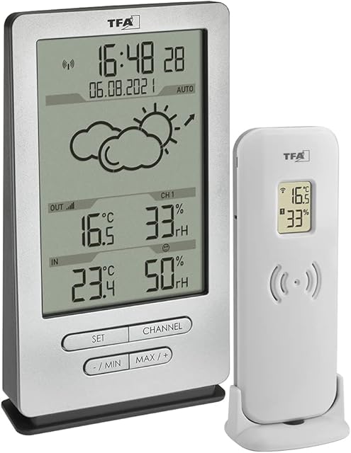 TFA Dostmann TFA Dostmann Funk Wetterstation Xena, 35.1162.54, mit Außensensor, Innen und Außentemperatur messen, mit Wettervorhersage, inkl Funkuhr, Luftfeuchtigkeit, batteriebetrieben, silber — Wetterstationen