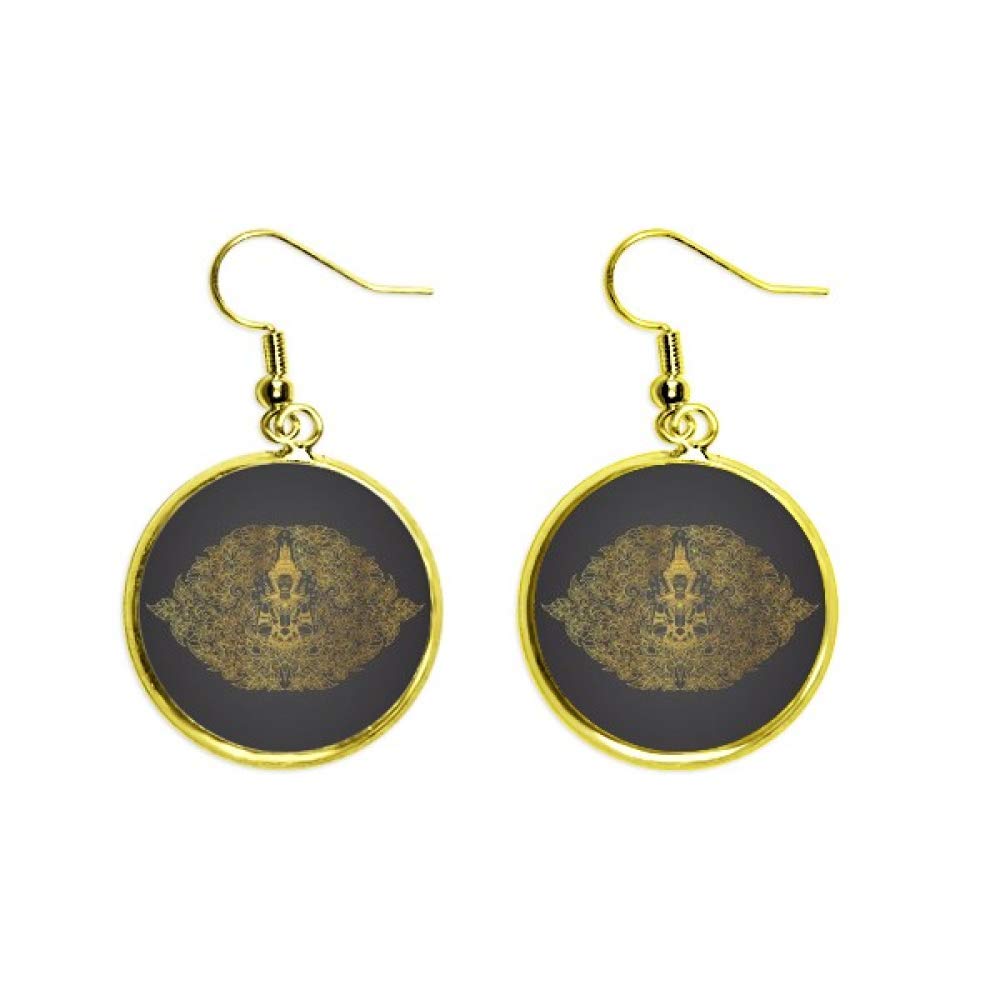 Pendientes de gota tailandeses simétricos con ilustraciones de pan de oro para mujer 2