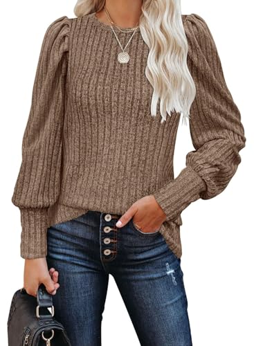 Image of MIHOLL Women's Puff Long Sleeve Shirts Casual Knit Blouses Crew Neck Elegant Tunic Tops