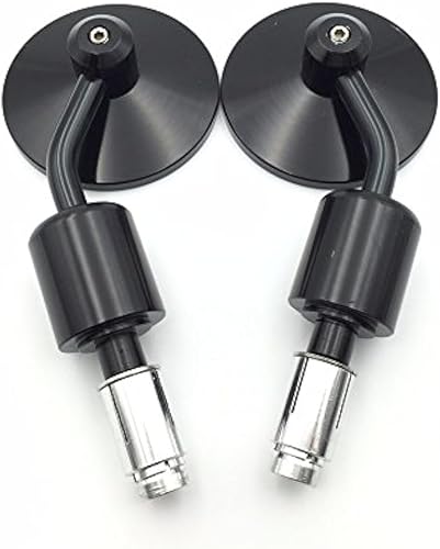 HTTMT MT425-25 - Juego de espejos redondos CNC negros para manija de visión trasera, extremo de barra, 1 pulgada, 0.984 in, compatible con V-Star