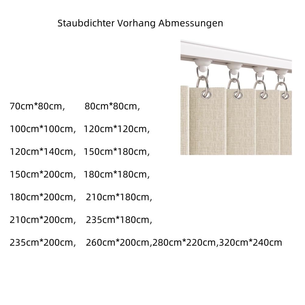 Schrankvorhang für Regale Staubdichte Vorhänge für den Schrank Schränke mit Gleitschienen Leinenmaterial Wasserdicht，Sonnenschutz Kein Bohren Nötig Geeignet für Schlafzimmer(Grau,150cm*200cm)