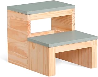 Escada Infantil Madeira Quarto E Banheiro Banquinho Cinza