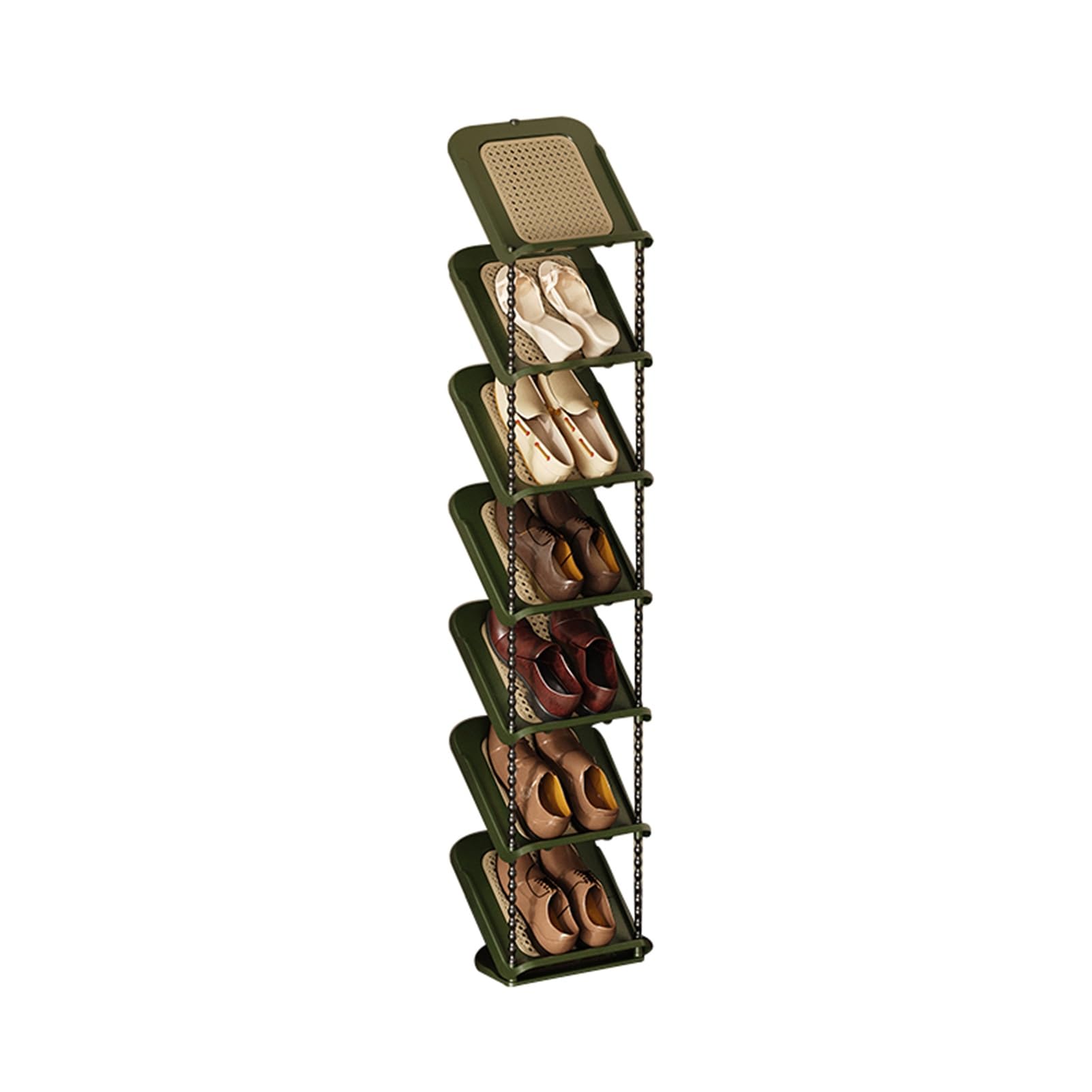 Meuble à chaussures gain de place 7 niveaux Nizat vert fin