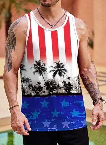Image of VOGSTART Mens Hawaiian Beach Tank Tops Summer Vacation Muscle Top Graphic Sleeveless Shirts (S-3XL)
