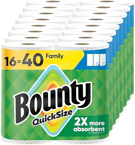 Bounty Paper Towels Quick Size, White, 16 Family Rolls = 40 Regul...