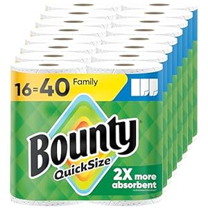 Bounty Paper Towels Quick Size, White, 16 Family Rolls = 40 Regular Rolls