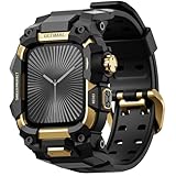 コンパチブル Apple Watch バンド アップル ウォッチ バンド ケース 一体型 TPU/TPE 耐衝撃 滑り止め 耐久性 落下防止 (ゴールド・ブラック, 46mm)