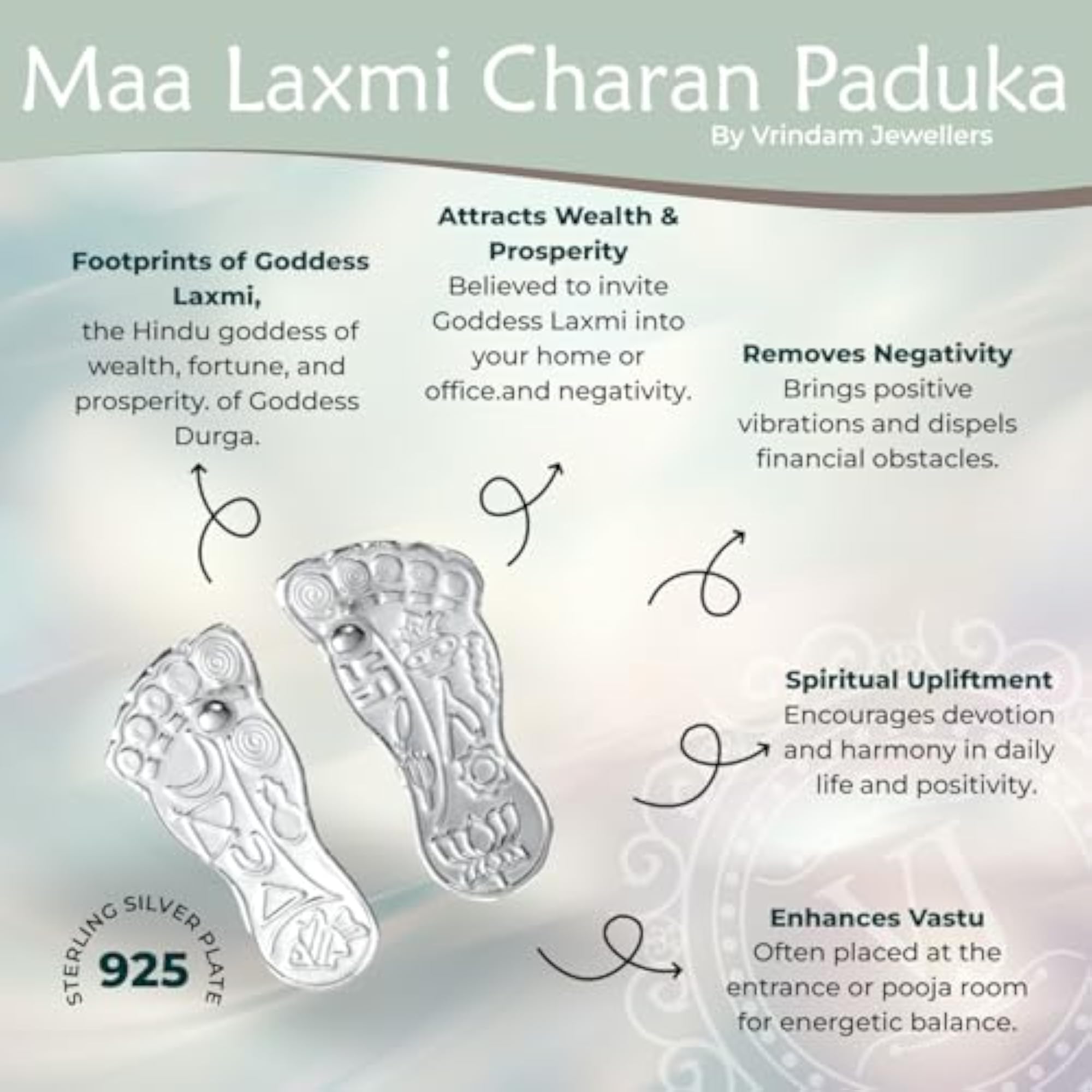 Women's 925 Sterling Silver Maa Laxmi Charan Paduka Pendant