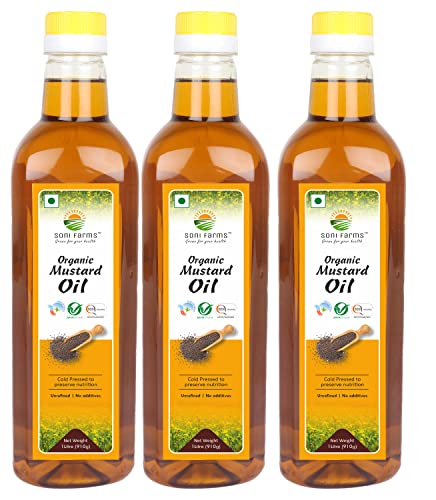 Image of Soni Farms 100% Pure and Organic Mustard Oil 3 Litre Natural Chemicals and Preservatives Free Cooking Oil
