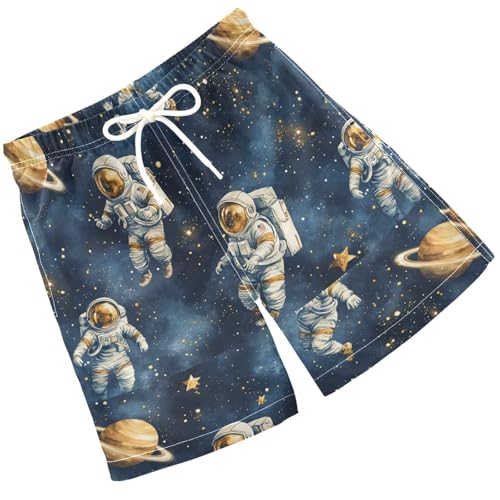 Pigsaly Boys' Swim Board Shorts Space Planet Stars Watercolor Astronauts Boy's Swim Trunks Kids Swimwear M