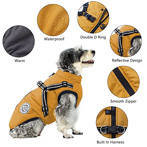 Savlot Hundejacke Winterweste Jacken Hundemantel Hundepullover Haustier Skifahren Kostüm Ärmellose Baumwolle Gepolsterte Weste Mit Brustgurt Gurt - Gelb, M