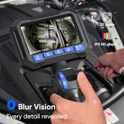 Image of T Takmly Two-Way Articulating Borescope with Light, 210 Steerable 1080P Endoscope Camera, 0.23inch Semi-Rigid Snake Scope, 4.3 inch IPS Screen, 32GB, 5.5FT for Automotive Engine HVAC Wall Mechanics