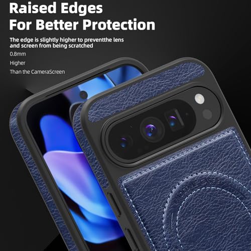 Image of Lunivop for Google Pixel 9 Pro XL Case Leather [Compatible with Magsafe Wireless Charging] Magnetic Cover Stand Funda para Google Pixel 9 Pro XL 6.8 '' 5G 2025 Rugged Best Phone Cases Blue