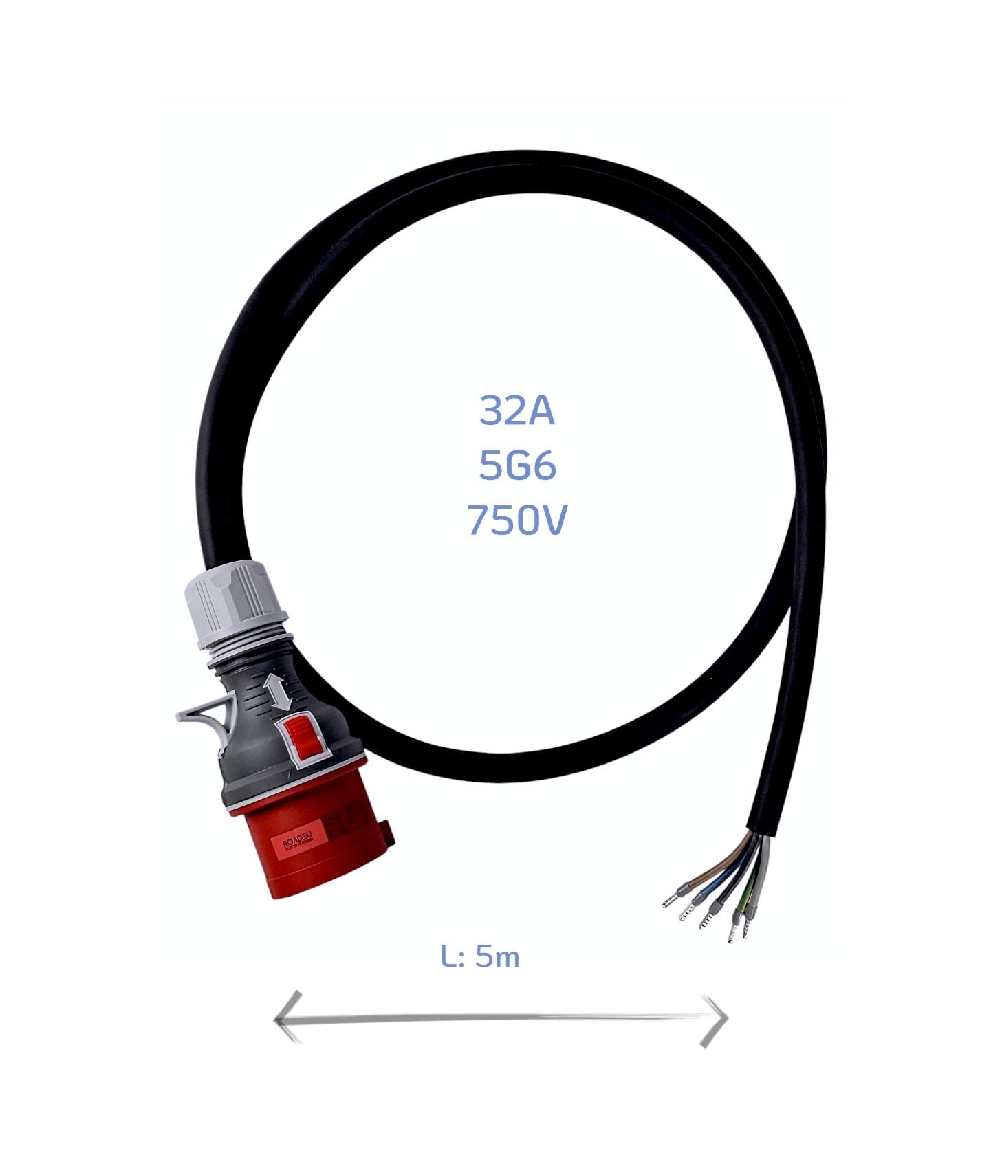 RoadEu Cordon CEE/P17 32A 400V 5 Broches 5 m H07RN-F 5G6