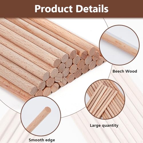 OLYCRAFT 30Pcs Round Wood Sticks 30cm Long Unfinished Beech Wooden Strips 6mm Round Dowels Strips Wooden Dowel Rod Natural Wood Sticks Model Accessories for Building Model DIY Craft Supplies - Image 4