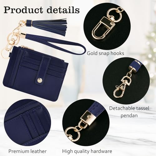 Image of KNGITRYI Small Wristlet Wallets for Women RFID Credit Card Holder Wallet Keychain Wristlet Wallet Credit Card Wallets for Women (Navy Blue)