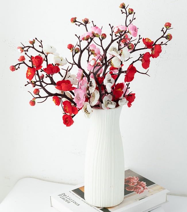 VRB DecTM 3 Pcs Artificial Cherry Blossom Flower Fake Plant Flowers for Home, Room,Office | Flowers for Vases | Decoration Items for Living Room (Multi Color)