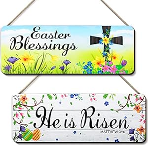 Yookeer 2 Pcs 138 X 5 Inch Easter Door Sign He is Risen Hanging Decor for Farmhouse Front Porch Wall Decor