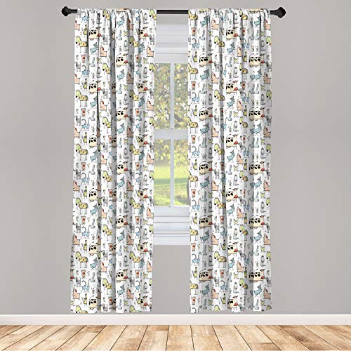 Lunarable Animal Curtains, Cow Horse Pigs Chicken Sheep Farmhouse Mascots Cartoon Print, Window Treatments 2 Panel Set For Living Room Bedroom, Pair Of - 28" X 95", Black #TOP1