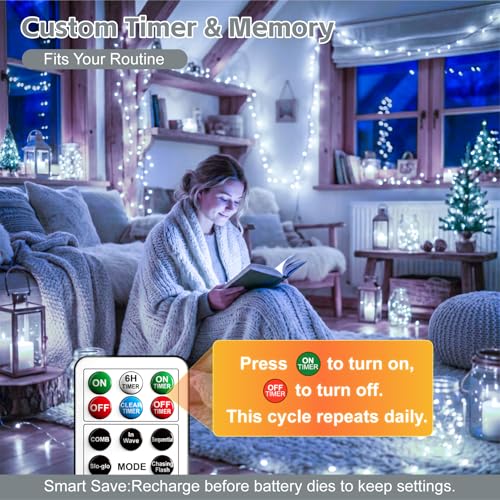 Image of 6 Pack Rechargeable Fairy Lights,7ft 20LEDs, Remote & DIY Timer | Dimmable Silver Wire, Mini Twinkle Lights, For Mason Jar, Indoor Christmas Bedroom Wedding Decor, White