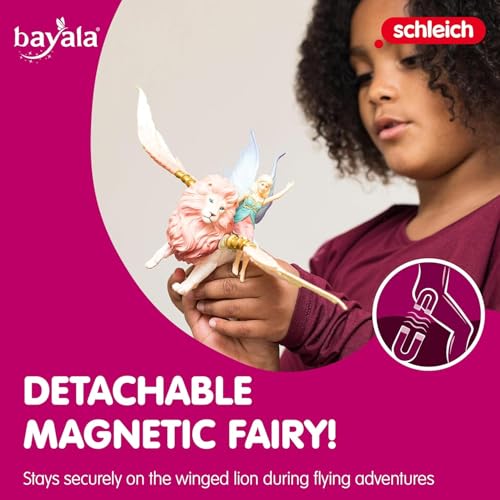 Image of Schleich Bayala - Winged Fairy and Flying Lion Toy Set for Girls and Boys - Moveable Pink Lion and Cute Magnetic Blue Fairy Action Figure - Magical Animal Figurine Playset for Kids Ages 5+ | 70714