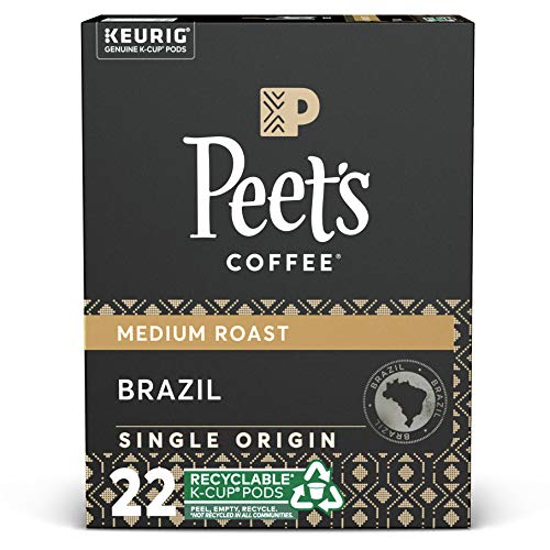 Peet's Coffee Single Origin Brazil, Medium Roast, 22 Count Single Serve K-Cup Coffee Pods for Keurig Coffee Maker