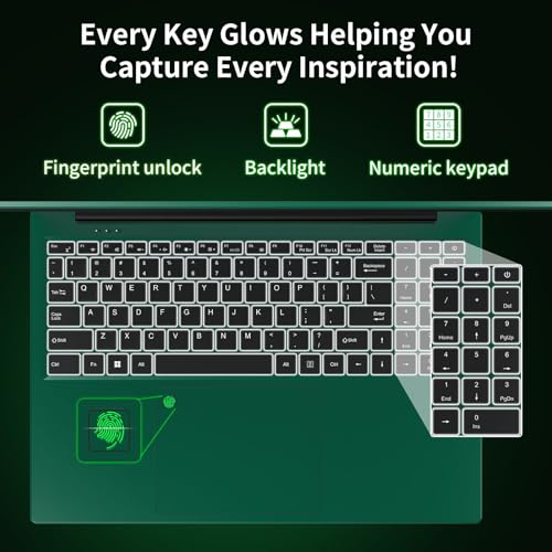 Image of BINTEC 16 Inch Green Laptop,1920 * 1200 IPS,16GB DDR4 Notebook PC, Celeron N5105(up to 2.9 GHz),Lightweight Notebook with Backlit Keyboard and Fingerprint Unlock Green, 16G+512GB SSD