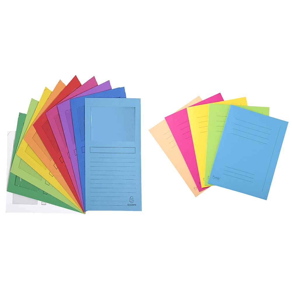 Exacompta 50000E Lote De 50 Subcarpetas Forever 120 Con Ventana E Impresas, Colores Surtidos Vivos (Multicolor) + 435000E Lote de 50 Subcarpetas Forever® 250 Impresas, Colores Surtidos
