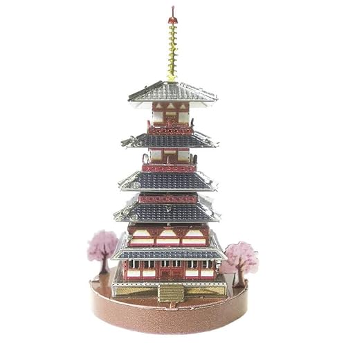 テンヨー(Tenyo) メタリックナノパズル 名城・歴史的建物シリーズ 五重塔 T-MB-003 ステンレス素材 接着剤不要 暑さ0.2m 超精密レーザー加工 クラフト作品 立体模型 真鍮