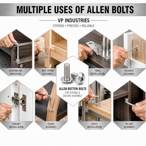 Image of By inchVP INDUSTRIES inch (Pcs-25) M6x12 mm Allen Button Nickel Flange Head Cap Screw High Tensile | Round Head Screw for Modular Furniture, Wooden Work, Electrical Fittings, DIY & Industrial Use