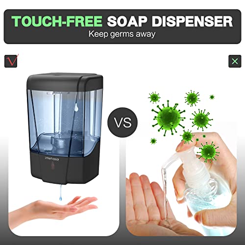 Image of interhasa! Soap Dispenser, Touchless Hand Sanitizer Dispenser Wall Mount Automatic Kitchen Soap Dispenser for Commercial Home, Office, 600ml /20oz Black