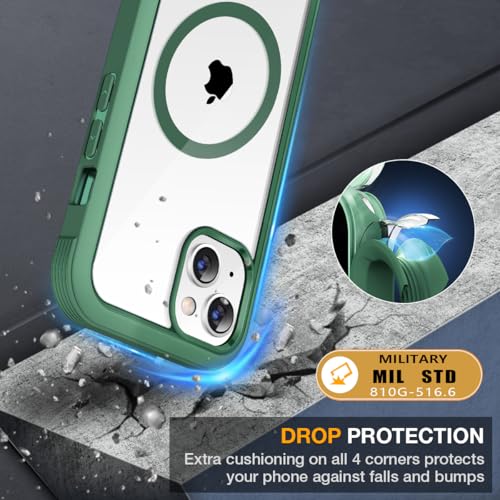 Image of Miracase for iPhone 13 mini Case 5.4 inch,Full-Body Protection,Clear Bumper Case with Built-in 9H Tempered Glass Screen Protector,Military-Grade Drop Protection Outdoor Phone Case for iPhone 13 mini,Green