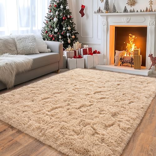 Pionblank Large Rug for Living Room 6x9, Modern Soft Shag Area Rug, Camel