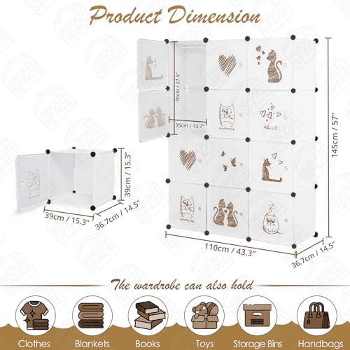 Image of ABOUT SPACE Professional Collapsible Wardrobe - DIY 12 Cube Plastic Almirah for Clothes with Side Hanger, Door Magnet & Hamer- Durable, Foldable Wardrobe for Storage |Non-slip Storage Organizer -White