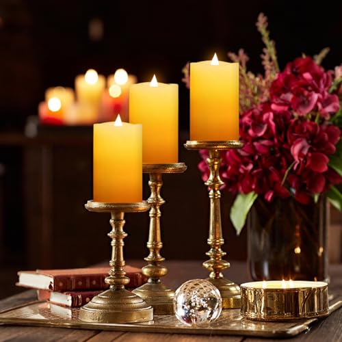 Image of 3 inch x 5 inch Flameless Candles Set of 3, 2AA Battery Life 600 Hours Battery Candles Flickering with Timer, 5 inch Flameless Candles with Remote for Indoor /Outdoor, Ivory