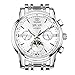 OLEVS Montres automatiques pour homme - Mouvement mécanique - Luxe - Classique - Phase de lune - Acier inoxydable - Étanche - Lumineuse, Bracelet blanc et cadran blanc, Bracelet