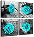 JiazuGo - Canvas Wall Art for Living Room - Teal Black and White Rose Floral Painting Pictures - Big Modern Flower Close up - Multi Panel Canvas Wall Art for Bedroom Home Decoration- Ready to Hang