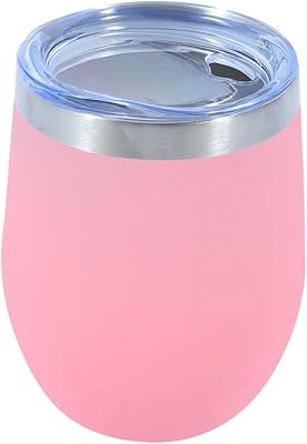 Dongni Stemless Insulated Wine Glass Tumbler,12 oz Stainless Steel Stemless Wine Glass Keeps Beverages Cold for 6 Hours, Hot for 3 Hours Non-Slip, Easy-Grip Insulated Cup(Pink 1pack)