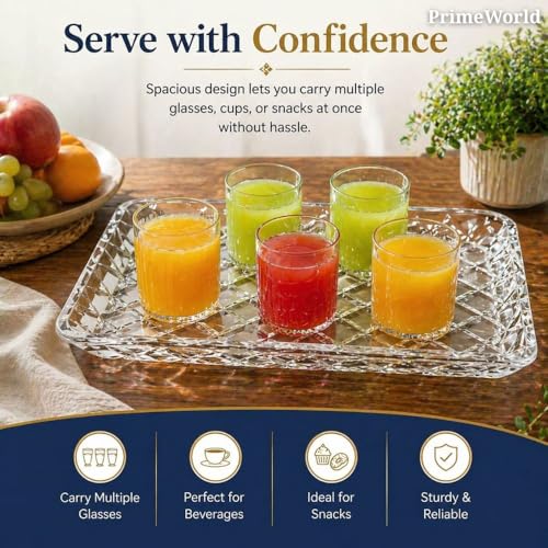 Image of PrimeWorld Glass Plate Set of 2-280 mm | Crystal Clear Large Serving & Dinner Plates for Pasta, Salad, Desserts & Snacks | Elegant Glass Dinnerware for Home, Parties & Gifting