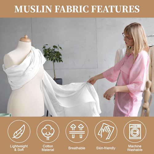 Image of 100% Cotton Muslin Fabric, 63 Inch X 10 Yards White Fabric by The Yard