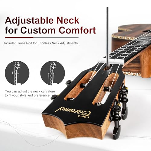 Image of Caramel Ebony Wood Baritone Ukulele 30inch Wood LCD Color Display Electric Ukelele Kit Hawaiian Beginner Guitar Starter Pack Bundle Gig bag, Strap, Strings Set