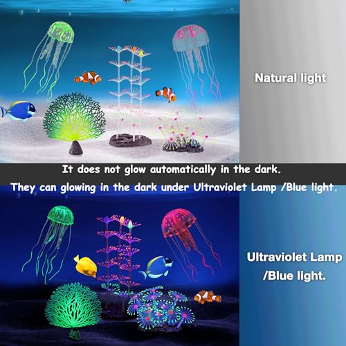 Image of Lpraer 5 Packs Glow Aquarium Decorations Branch Coral Tree Glowing Jellyfish Simulation Glow Plant Glowing Effect Silicone for Fish Tank Decorations