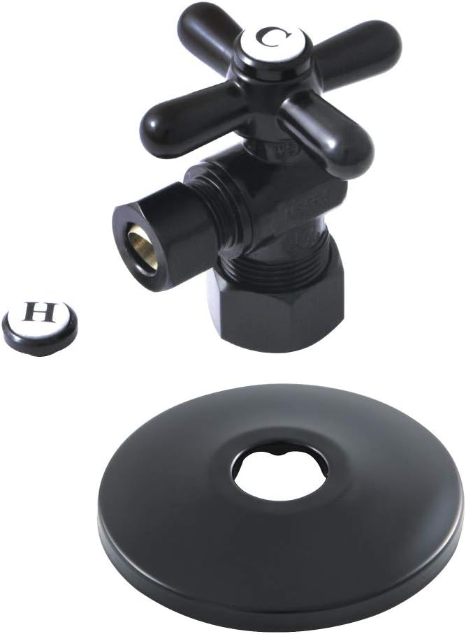 Kingston Brass CC53307DLK 5/8-Inch X 3/8-Inch OD Comp Quarter-Turn Angle Stop Valve with Flange, Brushed Brass