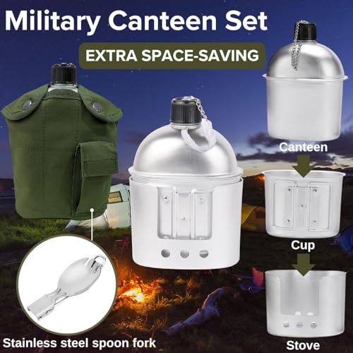 BeGrit Cántaro Militar con Estufa, Taza y Cuchara Tenedor para Mochilismo y Camping miniatura 3