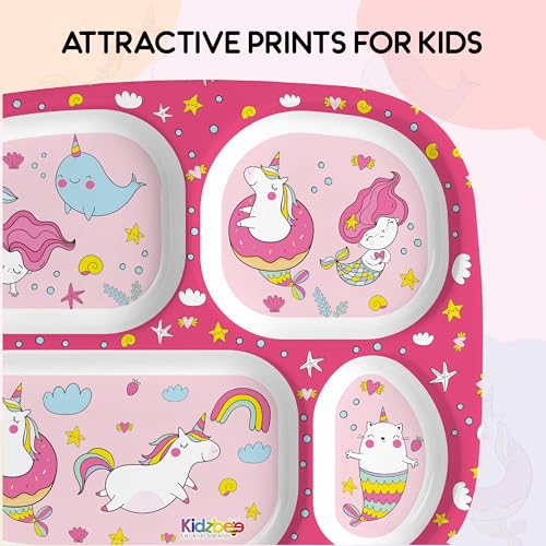 Image of Cello Kidzbee Quadmeal Pink Parade Melamine Meal Set for Kids | BPA Free and Food-Grade Material | Attractive and Kidfriendly Designs | Break Resistant & Durable Set | Set of 3, Pink