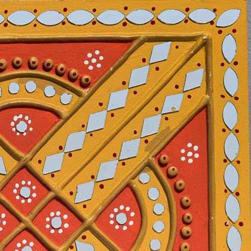 Image of Ethnics of Kutch Traditional Kutch Handicraft Mud-Mirrorwork Lippan Kam Wall Art (Water and Break Resistant) - Square (12 inch x 12 inch) - (Pink LKT-0288)