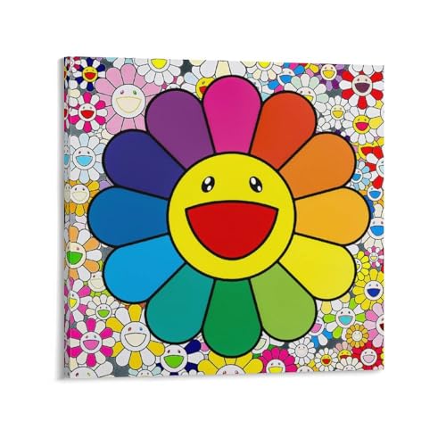 NENGKUAI Takashi Murakami Poster Smiley Flower Works Smiley Flower (5) Impression sur toile décorative Cadre 60 x 60 cm
